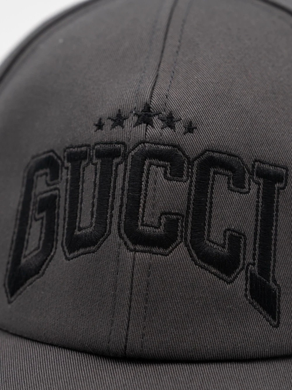 Gucci Men's Grey Baseball Cap Black Logo Embroidered Cotton Hat Size M 58cm